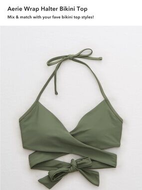 Aerie Wrap Halter Bikini Top - Olive Green - size small